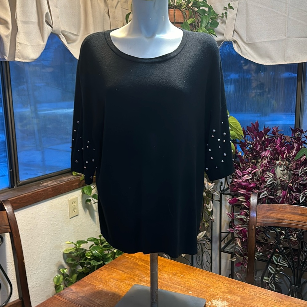 a new day Black Stretchy Knit Top with Beaded detail XXL